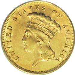 1878 $3 MS62 PCGS. Lustrous surfaces on this three dol