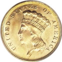 1878 $3 MS64 PCGS. The most available date in the seri