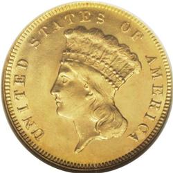 1878 $3 MS64 NGC. This lovely near-Gem has a pleasing,