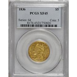 1836 $5 XF45 PCGS. Breen-6508, McCloskey 5-D, R.3. The