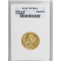 1860-D $5 Medium D--Cleaned--ANACS. AU50 Details. Vari
