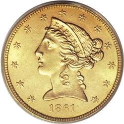1861 $5 MS64 PCGS. A popular issue from the inception
