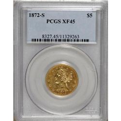 1872-S $5 XF45 PCGS. This richly detailed piece is a b