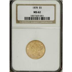 1878 $5 MS62 NGC. A well-defined and softly lustrous a