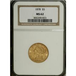 1878 $5 MS62 NGC. Crisply struck with swirling, slight