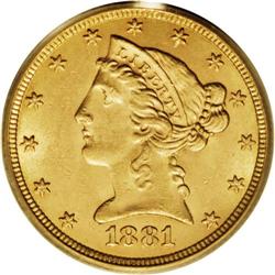 1881/0 $5 MS63 PCGS. FS-301, formerly FS-005. Breen-67