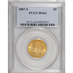 1887-S $5 MS64 PCGS. Choice and solidly struck with pl