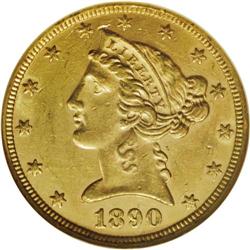 1890 $5 MS61 NGC. With only 4,240 pieces struck, it is