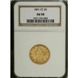 1891-CC $5 AU58 NGC. With a mintage of 208,000 pieces