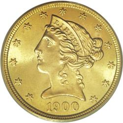 1900 $5 MS65 PCGS. The 1900 half eagle is among the mo