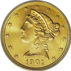 1901 $5 MS65 PCGS. Sharply struck on the design featur