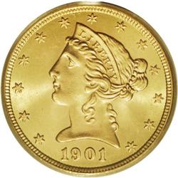 1901/0-S $5 MS65 PCGS. FS-G5-1901S-301, formerly FS-00