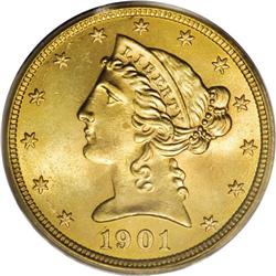 1901-S $5 MS66 PCGS. This splendid Premium Gem possess