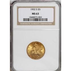 1902-S $5 MS63 NGC. A highly lustrous and boldly impre