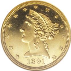 1891 $5 PR66 Ultra Cameo NGC. The mintage of half eagl