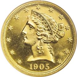 1905 $5 PR65 NGC. In the world of proof Liberty gold,