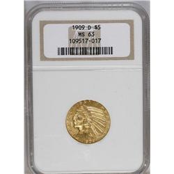 1909-D $5 MS63 NGC. Select and appealing, this piece i