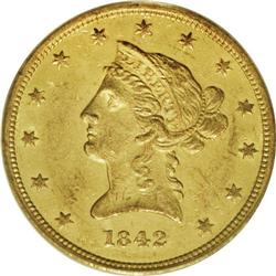 1842 $10 Small Date AU58 PCGS. The 1842 Small Date has