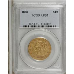 1868 $10 AU53 PCGS. This rare date eagle retains subst