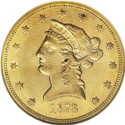 1873-S $10 AU55 NGC. The low mintage 1873-S eagle, one