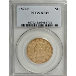 1877-S $10 XF45 PCGS. Luster brightens the stars and l