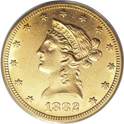 1882-CC $10 AU55 PCGS. The 6,764 pieces struck for thi