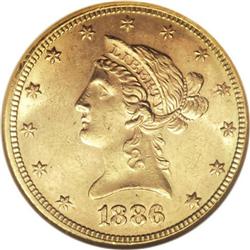 1886 $10 MS63 NGC. Mint State 1886 eagles are readily