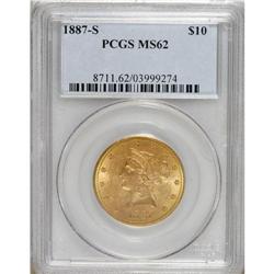 1887-S $10 MS62 PCGS. Olive-green peripheries bound th