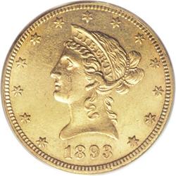 1893-CC $10 AU55 PCGS. Unlike many examples of this fi