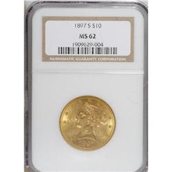 1897-S $10 MS62 NGC. Peach and aqua tones endow this f