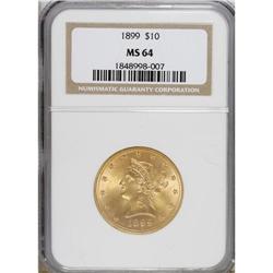 1899 $10 MS64 NGC. This near-Gem eagle displays attrac