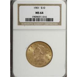 1901 $10 MS64 NGC. Highly lustrous with pleasing detai