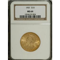 1901 $10 MS64 NGC. A peach-red gold type coin that ben