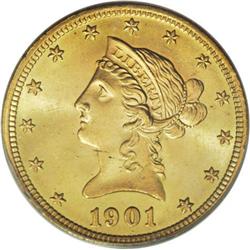 1901 $10 MS65 PCGS. Relatively large quantities of the