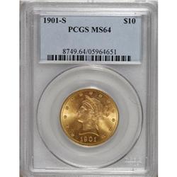 1901-S $10 MS64 PCGS. This orange and green-gold near-