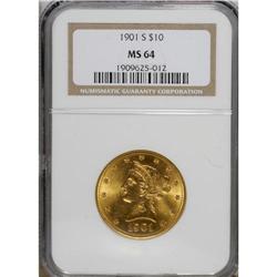 1901-S $10 MS64 NGC. Well struck aside from the final