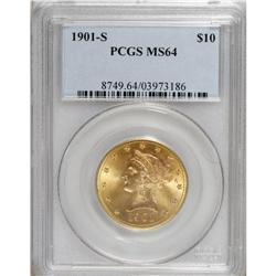 1901-S $10 MS64 PCGS. A thoroughly lustrous and sharpl