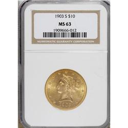 1903-S $10 MS63 NGC. Sharply struck design features co