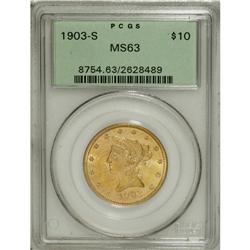 1903-S $10 MS63 PCGS. The lightly abraded surfaces are