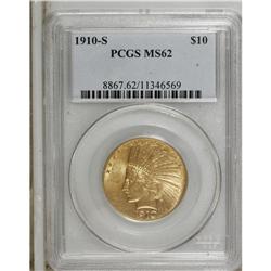 1910-S $10 MS62 PCGS. The gleaming yellow-gold surface