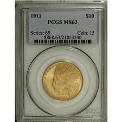 1911 $10 MS63 PCGS. Select with distinct emerald overt