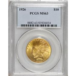 1926 $10 MS63 PCGS. A lustrous lemon-gold representati