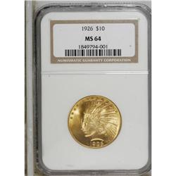 1926 $10 MS64 NGC. This butter-yellow near-Gem display