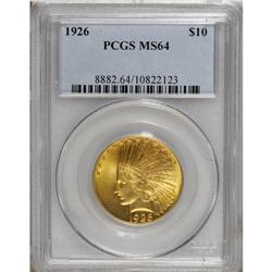 1926 $10 MS64 PCGS. This highly lustrous yellow-gold e