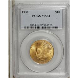 1932 $10 MS64 PCGS. Lovely orange-gold and rose toning