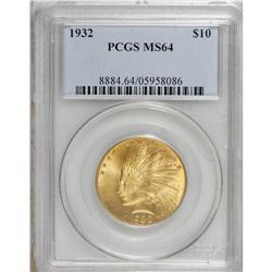 1932 $10 MS64 PCGS. This lightly abraded khaki-gold re