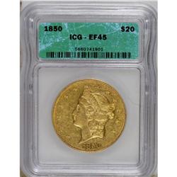 1850 $20 XF45 ICG. This richly detailed early date Lib