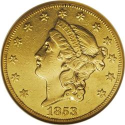 1853-O $20 AU53 NGC. With a mintage of 71,000 pieces,