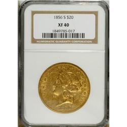1856-S $20 XF40 NGC. This mustard-gold piece, which ha