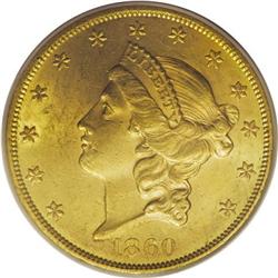 1860 $20 MS61 PCGS. 1860 double eagles are quite plent
